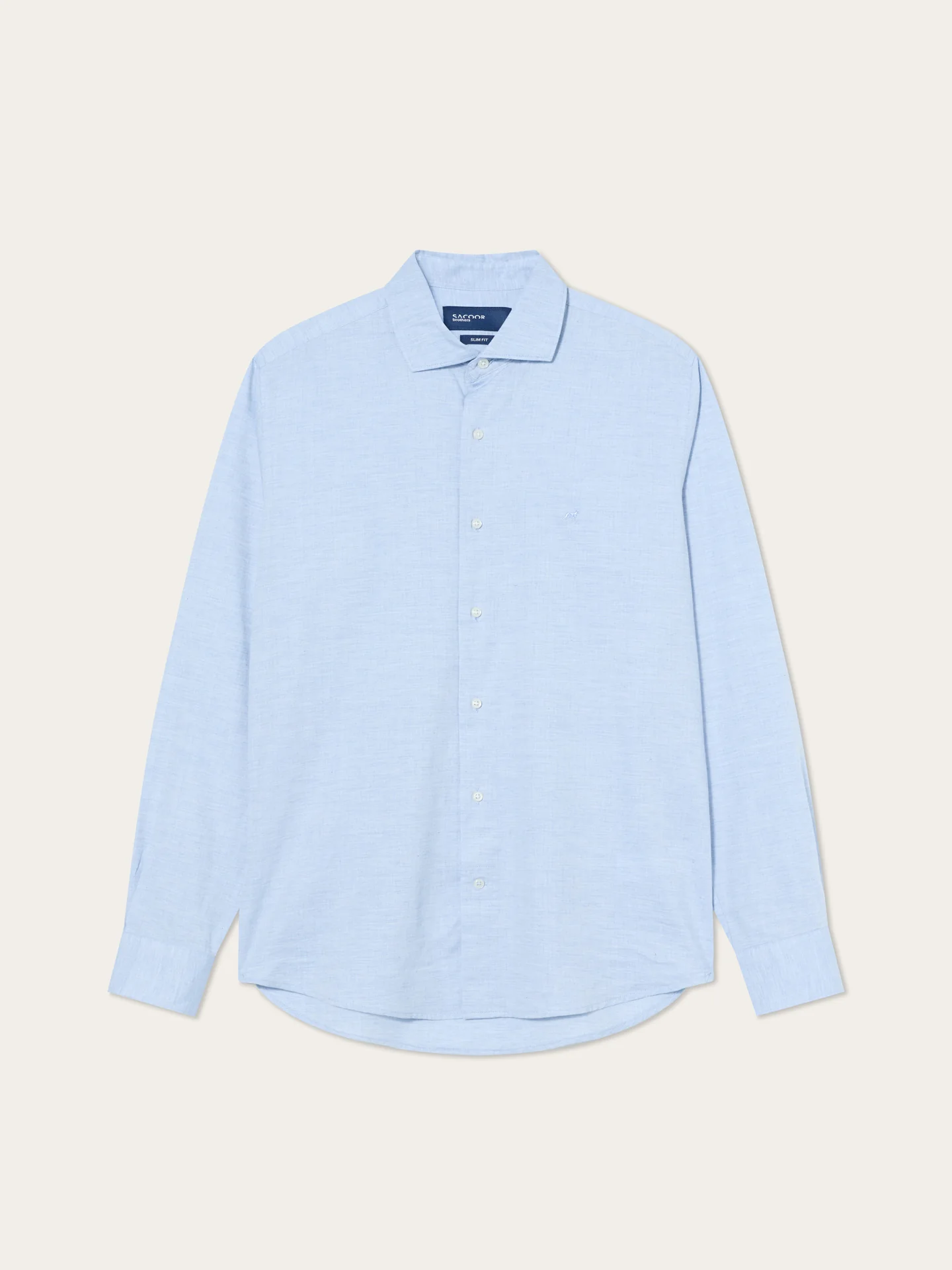 Camisa Slim Fit em Tecido Espinha Mélange e Colarinho Aberto - Image 7