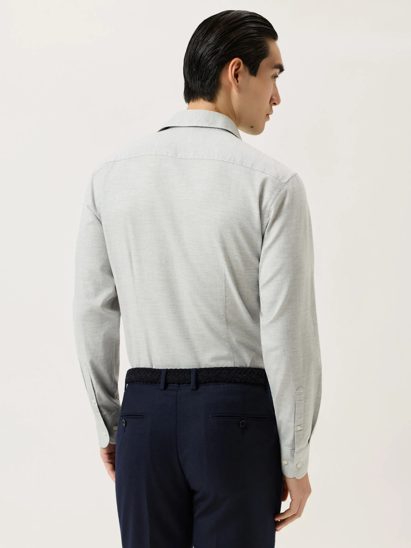 Camisa Slim Fit em Tecido Espinha Mélange e Colarinho Aberto - Image 9