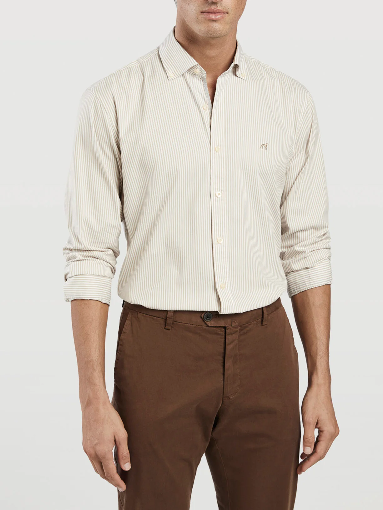 Camisa slim fit oxford de riscas 100% algodão BCI