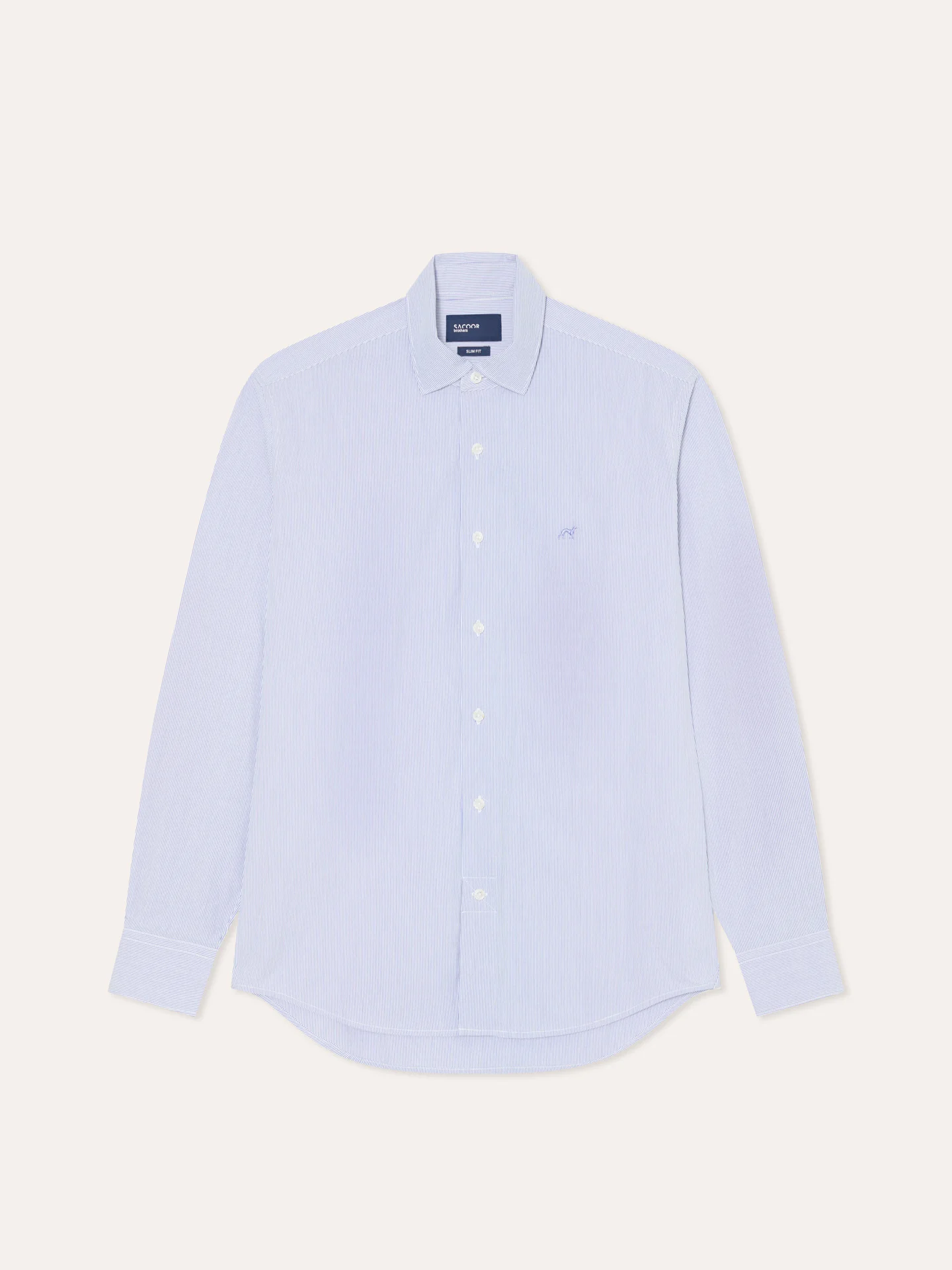 Camisa slim fit seersucker de riscas em algodão e elastano com colarinho aberto - Image 4