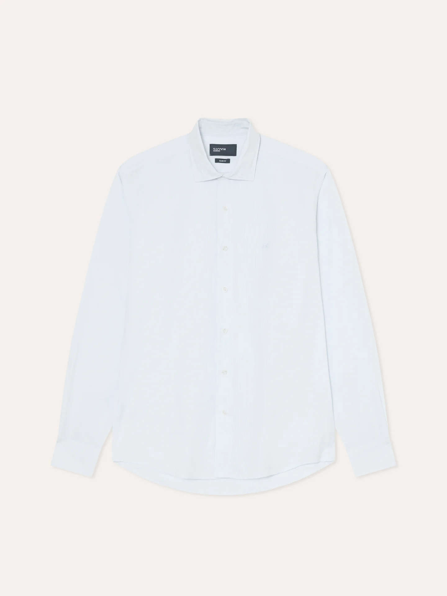 Camisa slim fit seersucker de riscas em algodão e elastano com colarinho aberto - Image 4