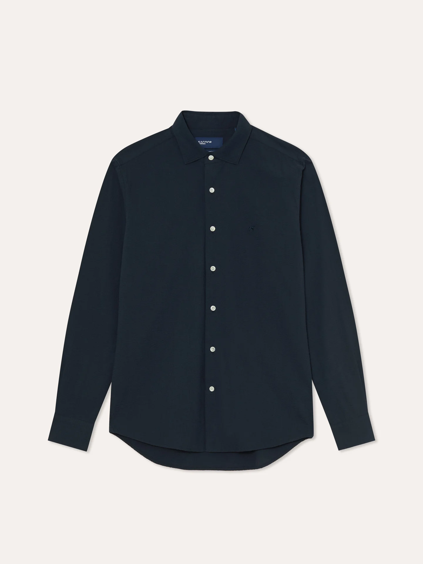 Camisa slim fit seersucker em algodão elastano com colarinho aberto - Image 4
