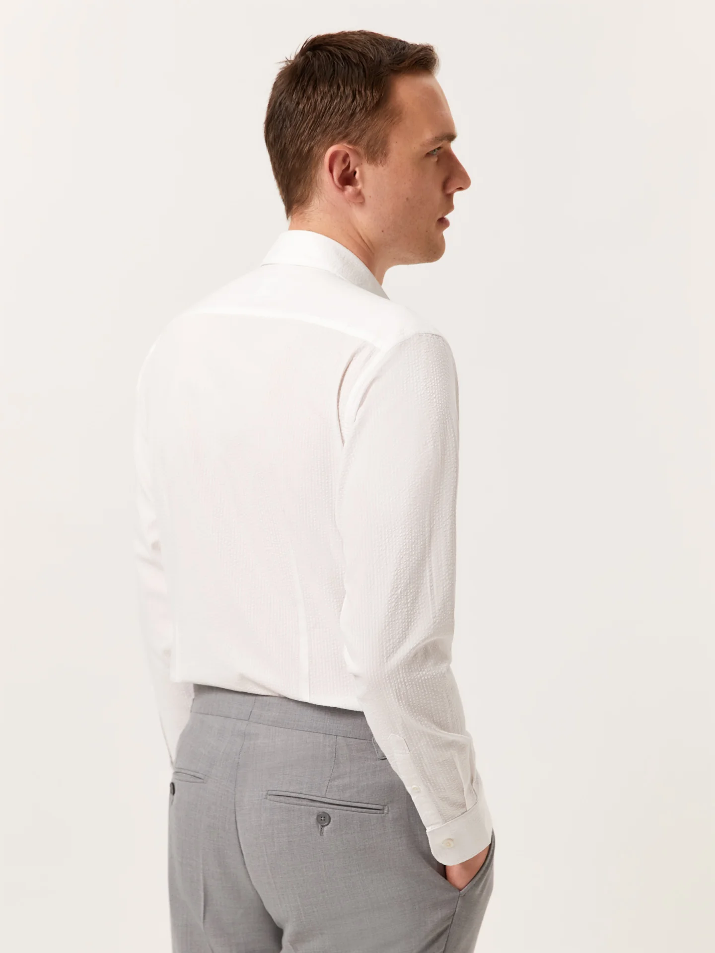 Camisa slim fit seersucker em algodão elastano com colarinho aberto - Image 3