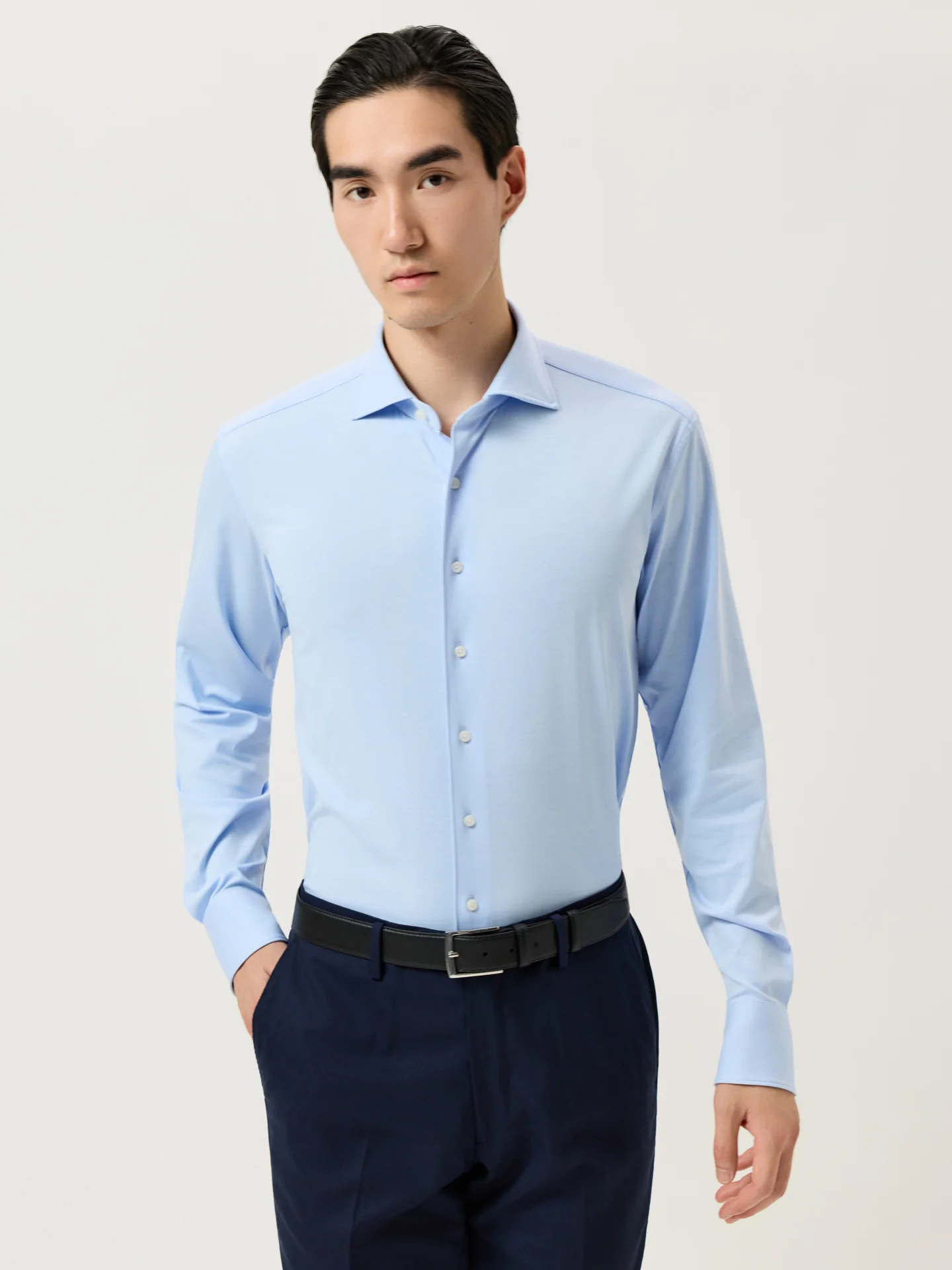 Camisa Travel Slim Fit em Jersey com Elasticidade com Colarinho Newport - Image 6