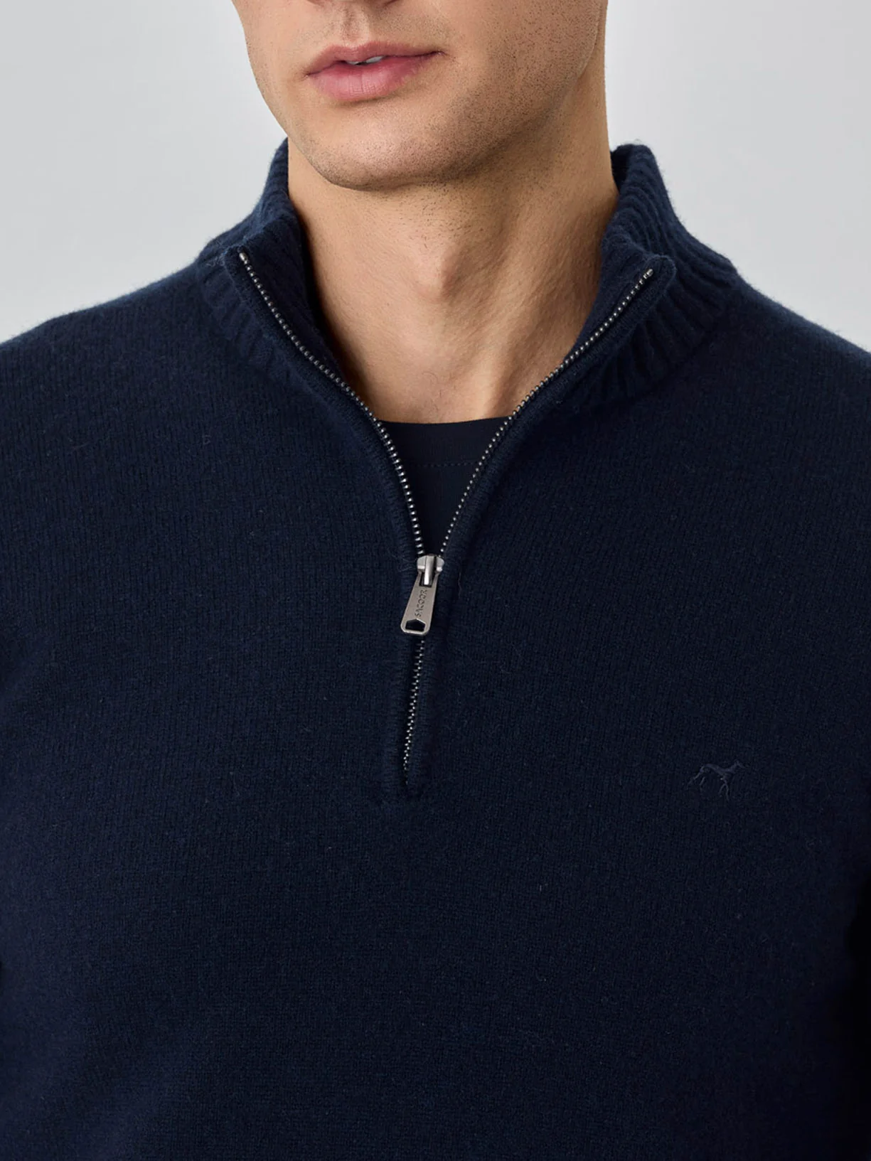 Camisola com fecho parcial de manga comprida lavável na máquina em lambswool
