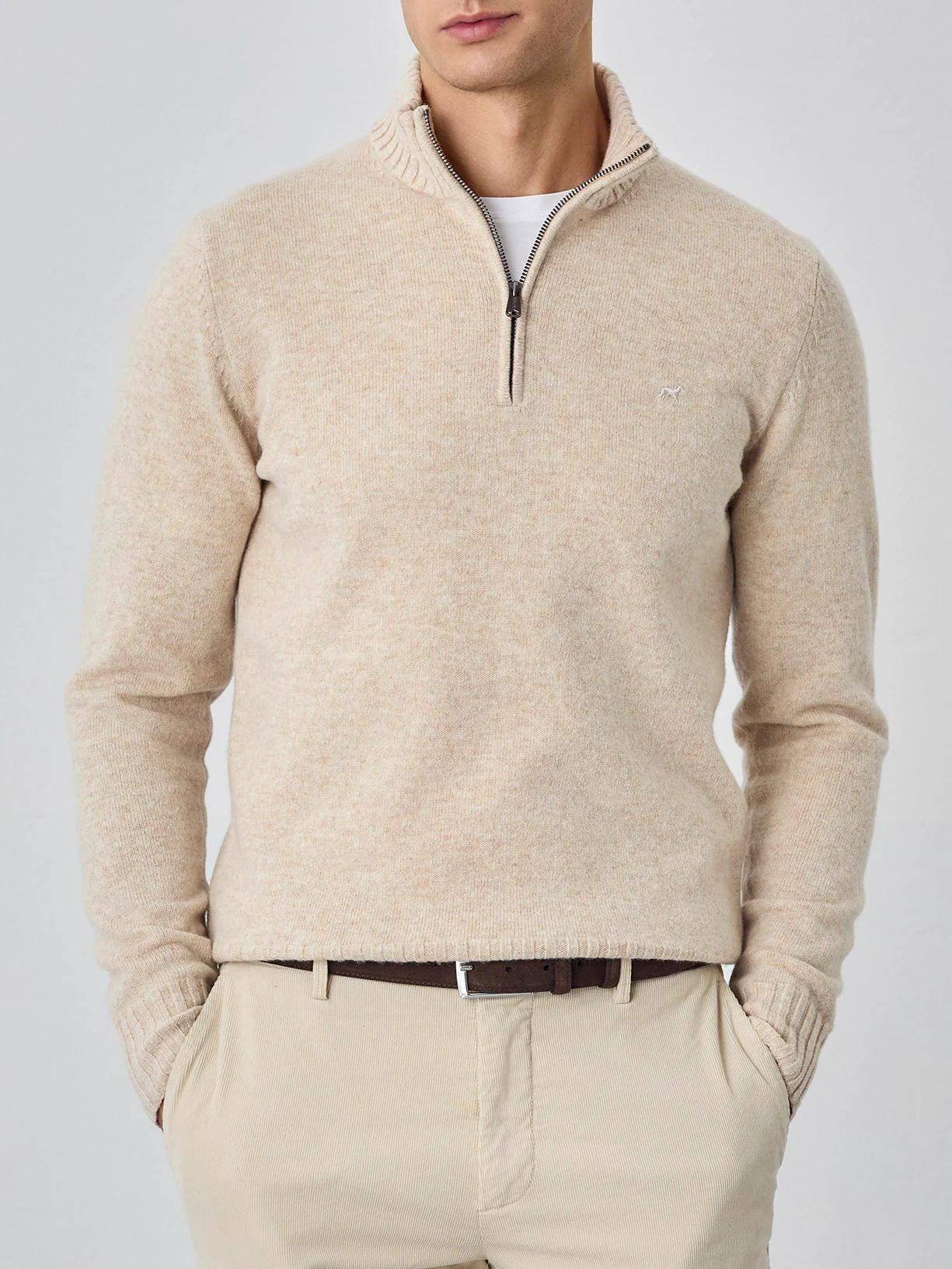 Camisola com fecho parcial de manga comprida lavável na máquina em lambswool - Image 5