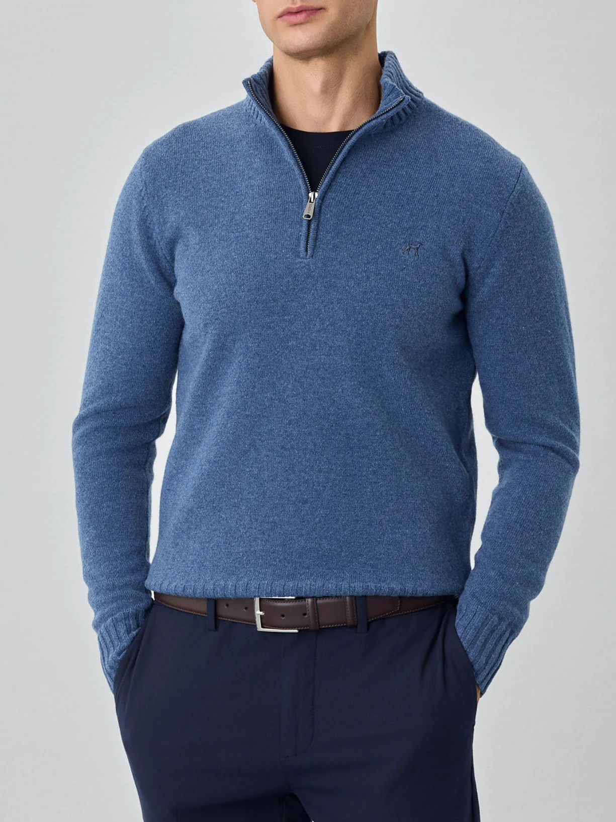 Camisola com fecho parcial de manga comprida lavável na máquina em lambswool - Image 8