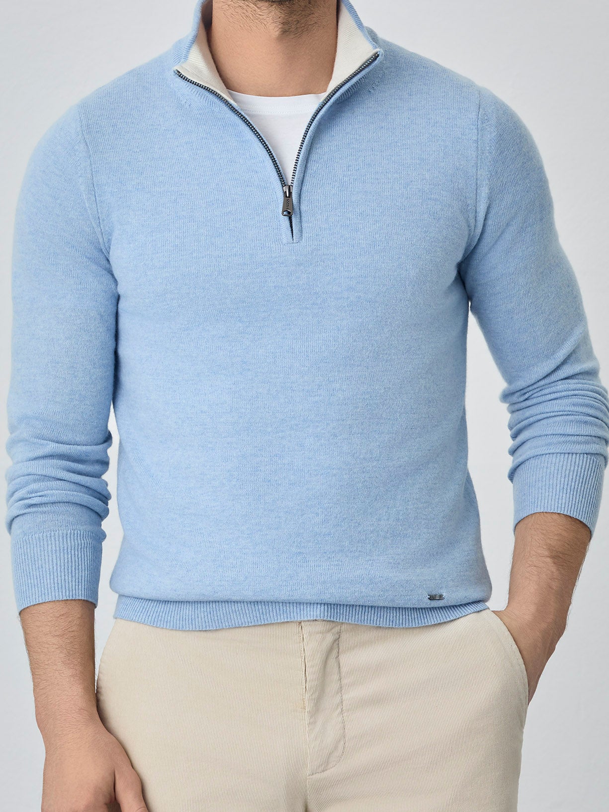 Camisola com fecho parcial de manga comprida lavável na máquina em mistura de lambswool - Image 10
