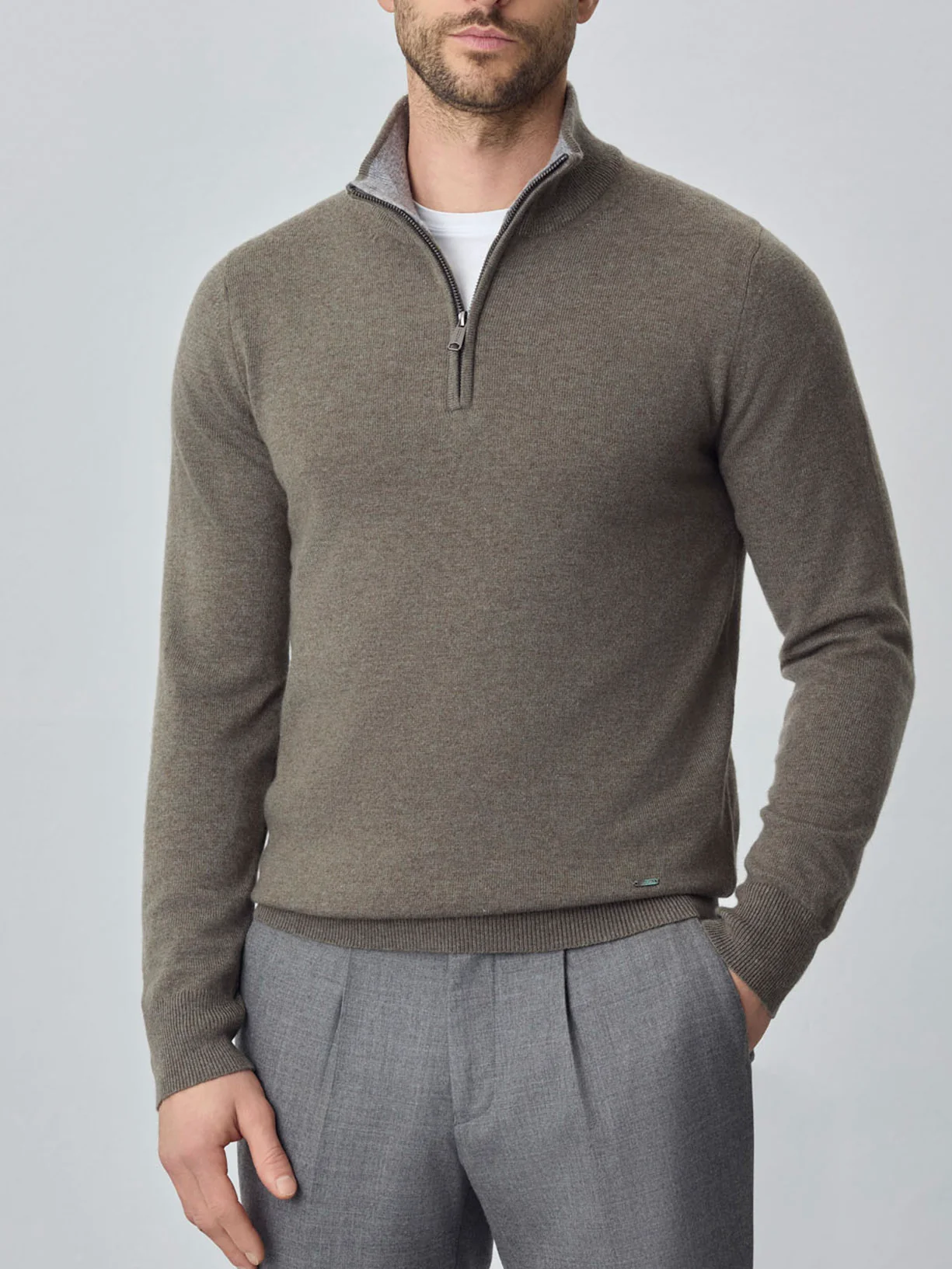 Camisola com fecho parcial de manga comprida lavável na máquina em mistura de lambswool - Image 7