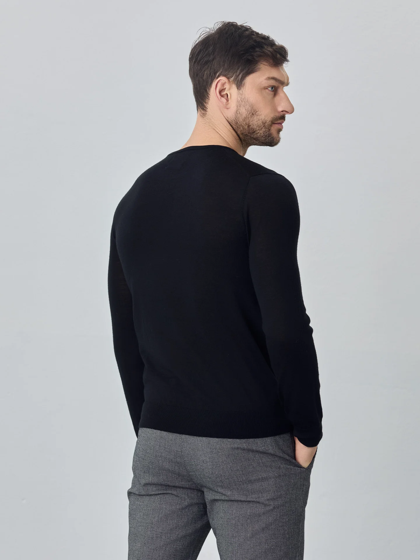 Camisola de decote redondo de manga comprida em lã merino extra fina - Image 3