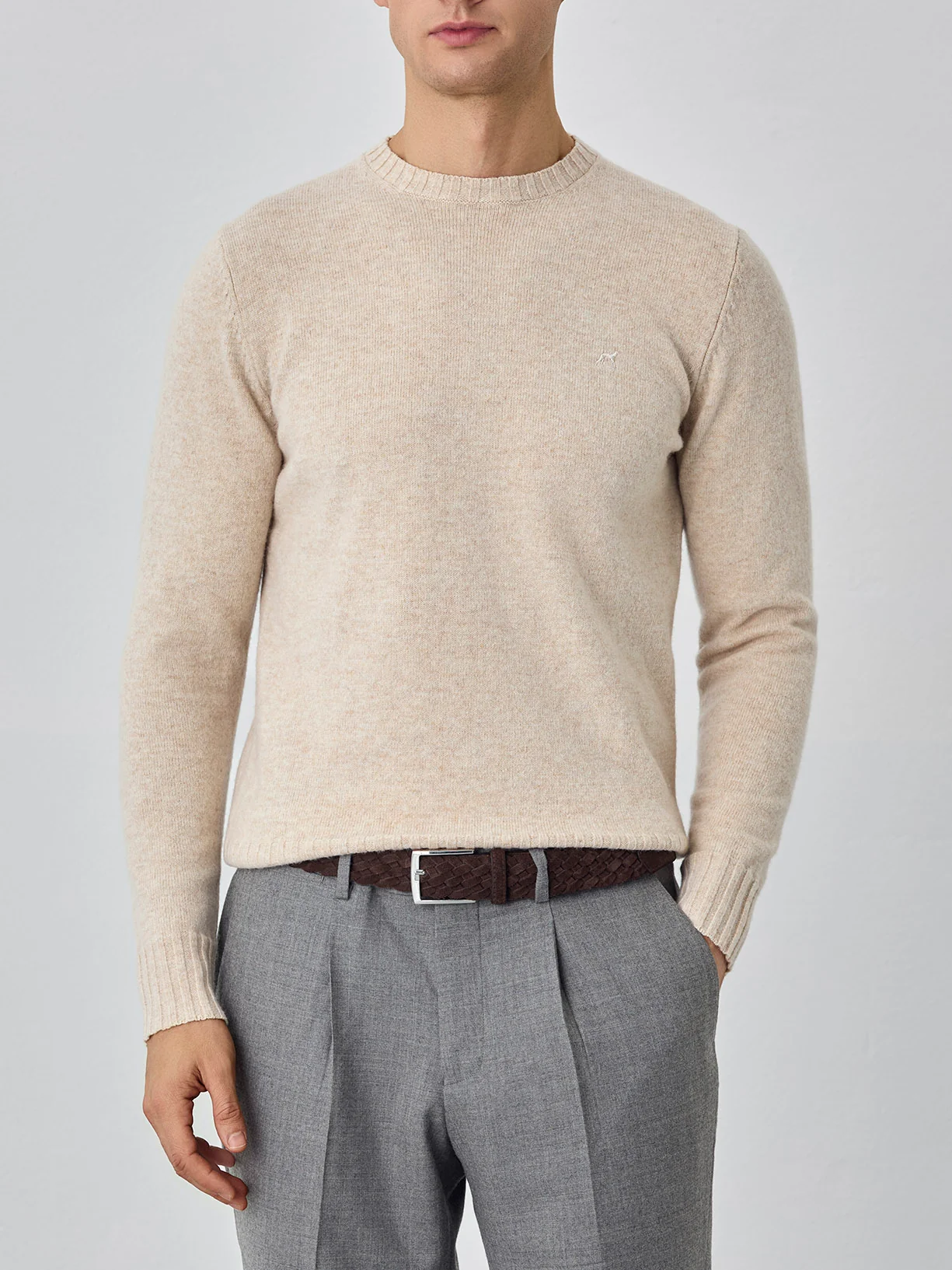 Camisola de decote redondo de manga comprida lavável na máquina em lambswool - Image 4