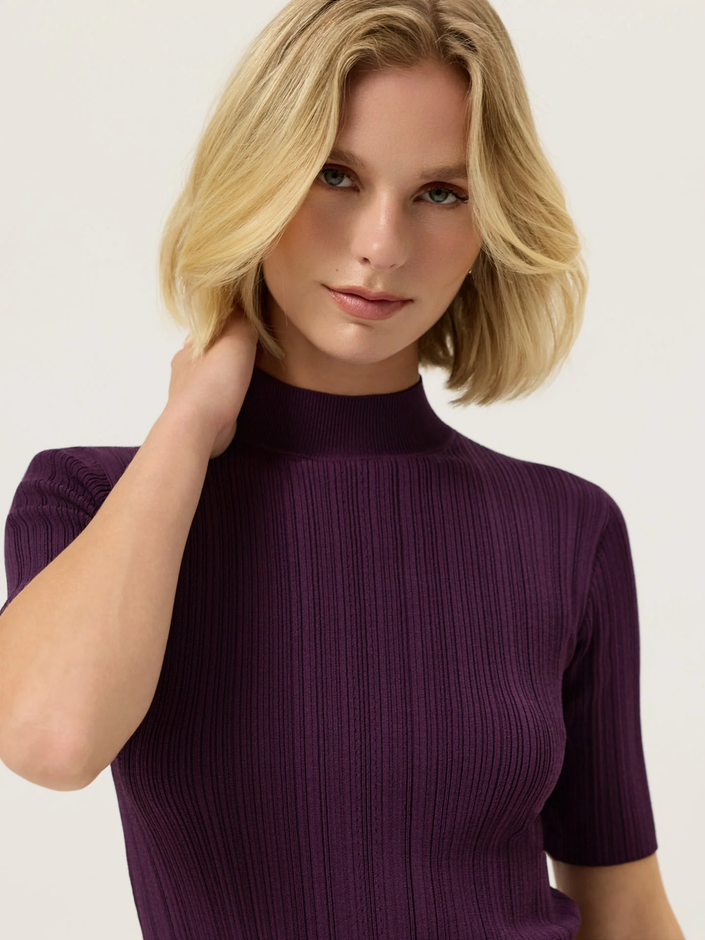Camisola de Gola Alta em Rib com Mistura de Viscose - Image 5