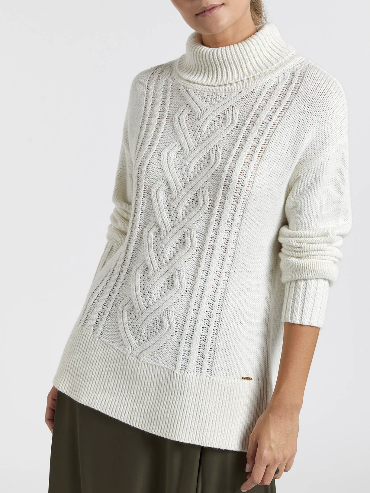 Camisola de malha de gola alta com efeito entrançado - Image 5