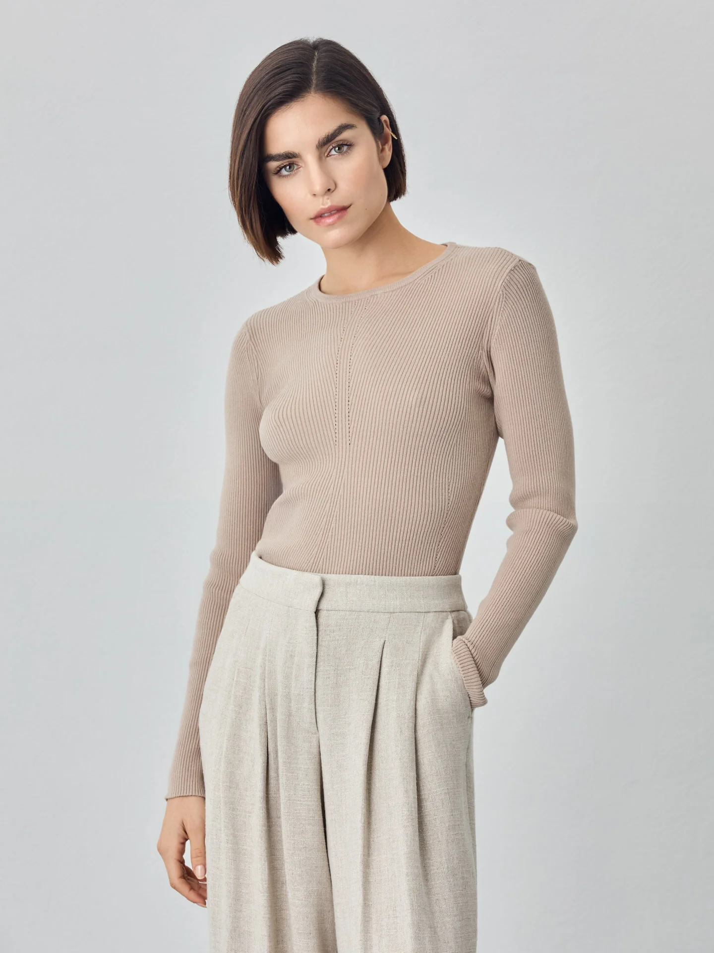 Camisola de manga comprida em malha rib com mistura de viscose - Image 6