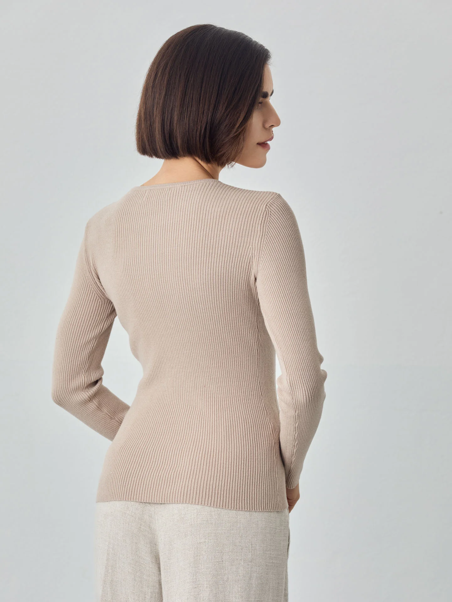 Camisola de manga comprida em malha rib com mistura de viscose - Image 8