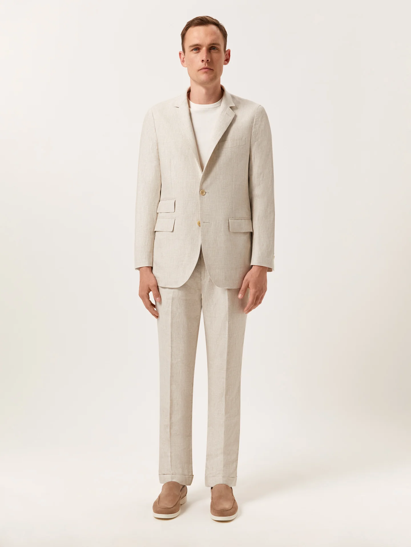 Fato slim fit de xadrez principe de gales em puro linho - Image 3