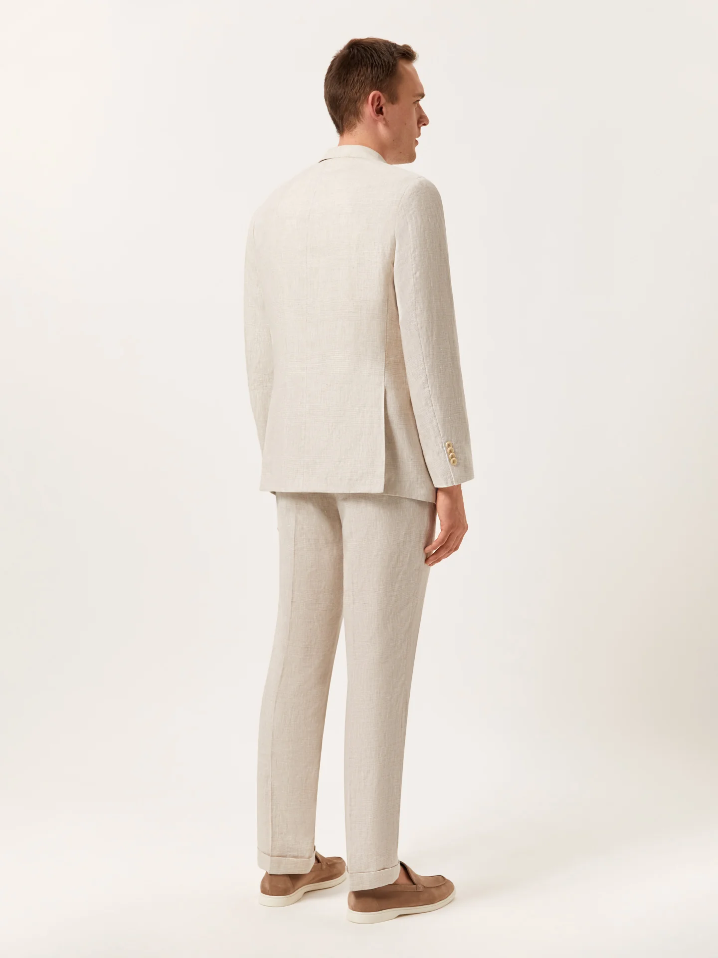 Fato slim fit de xadrez principe de gales em puro linho - Image 4
