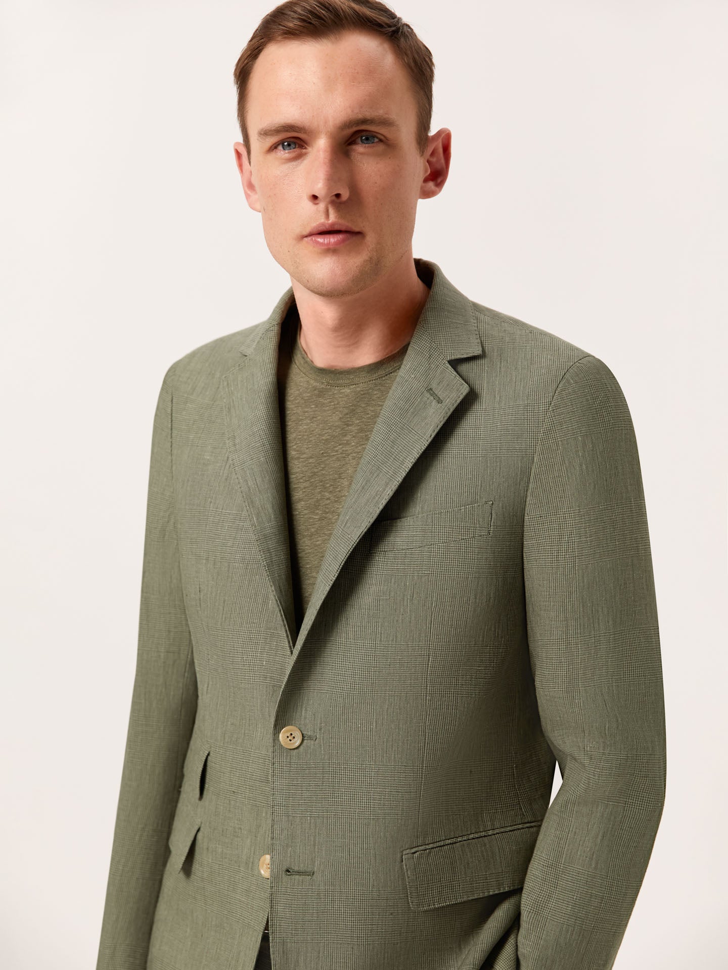 Fato slim fit em xadrez principe de gales em puro linho - Image 3