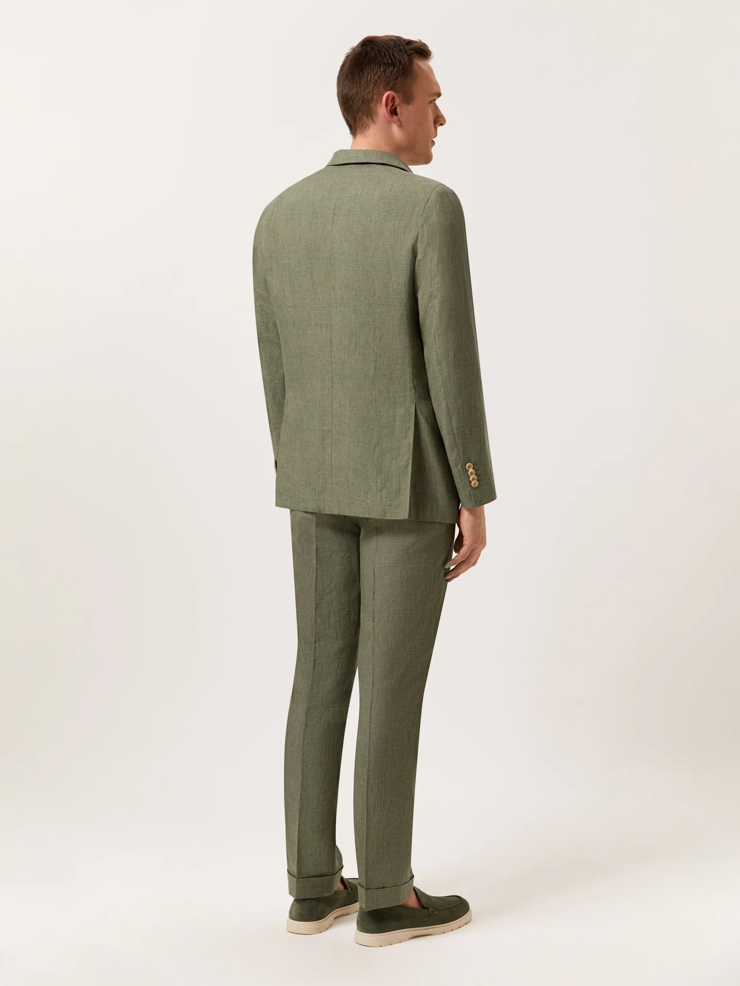Fato slim fit em xadrez principe de gales em puro linho - Image 4