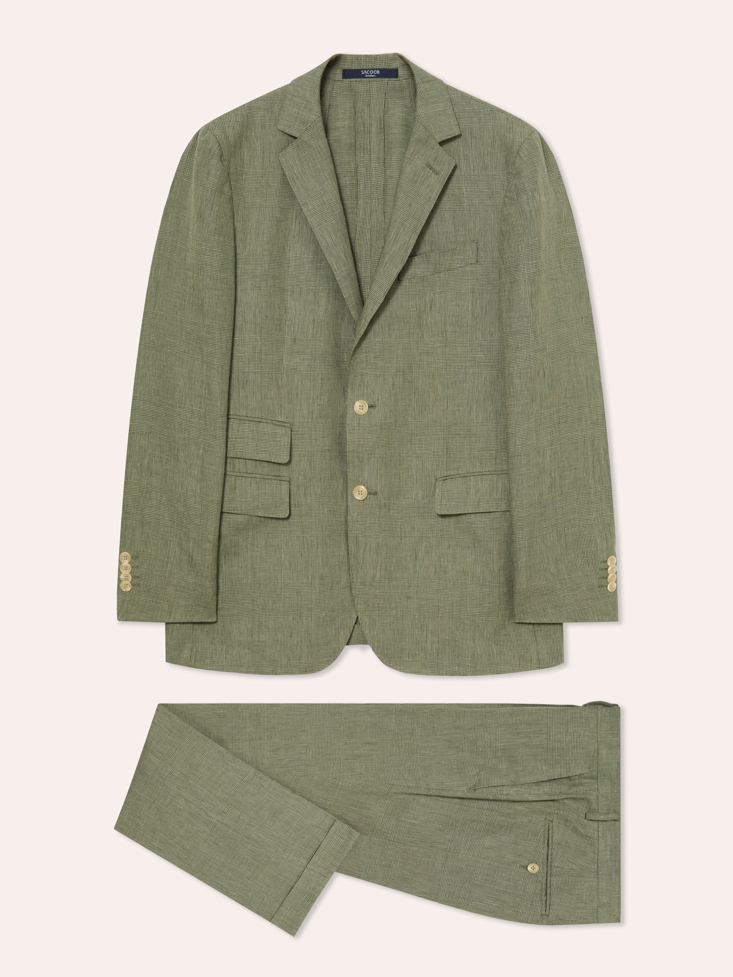 Fato slim fit em xadrez principe de gales em puro linho - Image 5