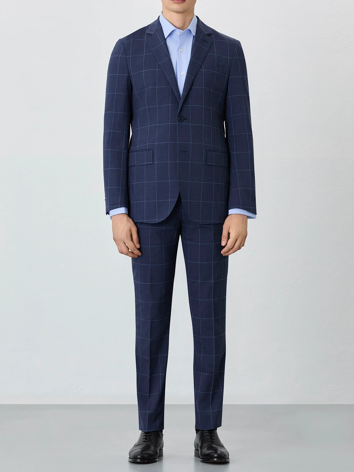 Fato Windowpane Slim Fit Em Mistura De Lã E Elastano