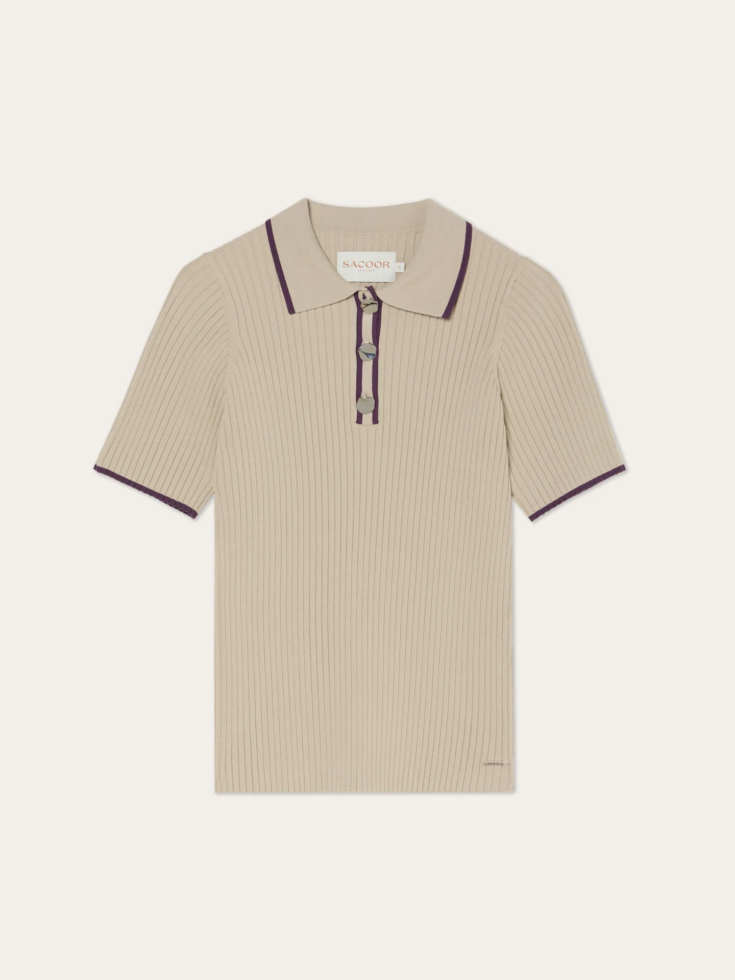 Polo de Manga Curta com Botão Dourado em Mistura de Viscose - Image 4
