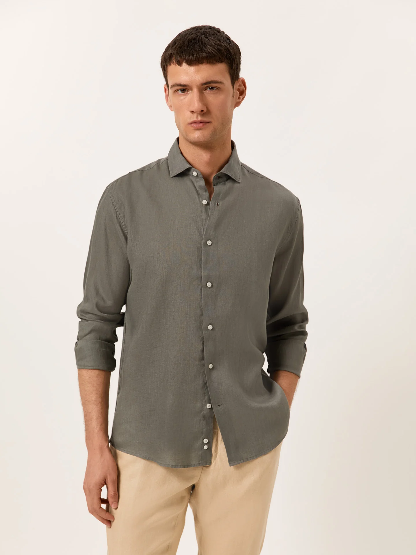 Regular Fit Camisa Aberta em 100% Linho - Image 2