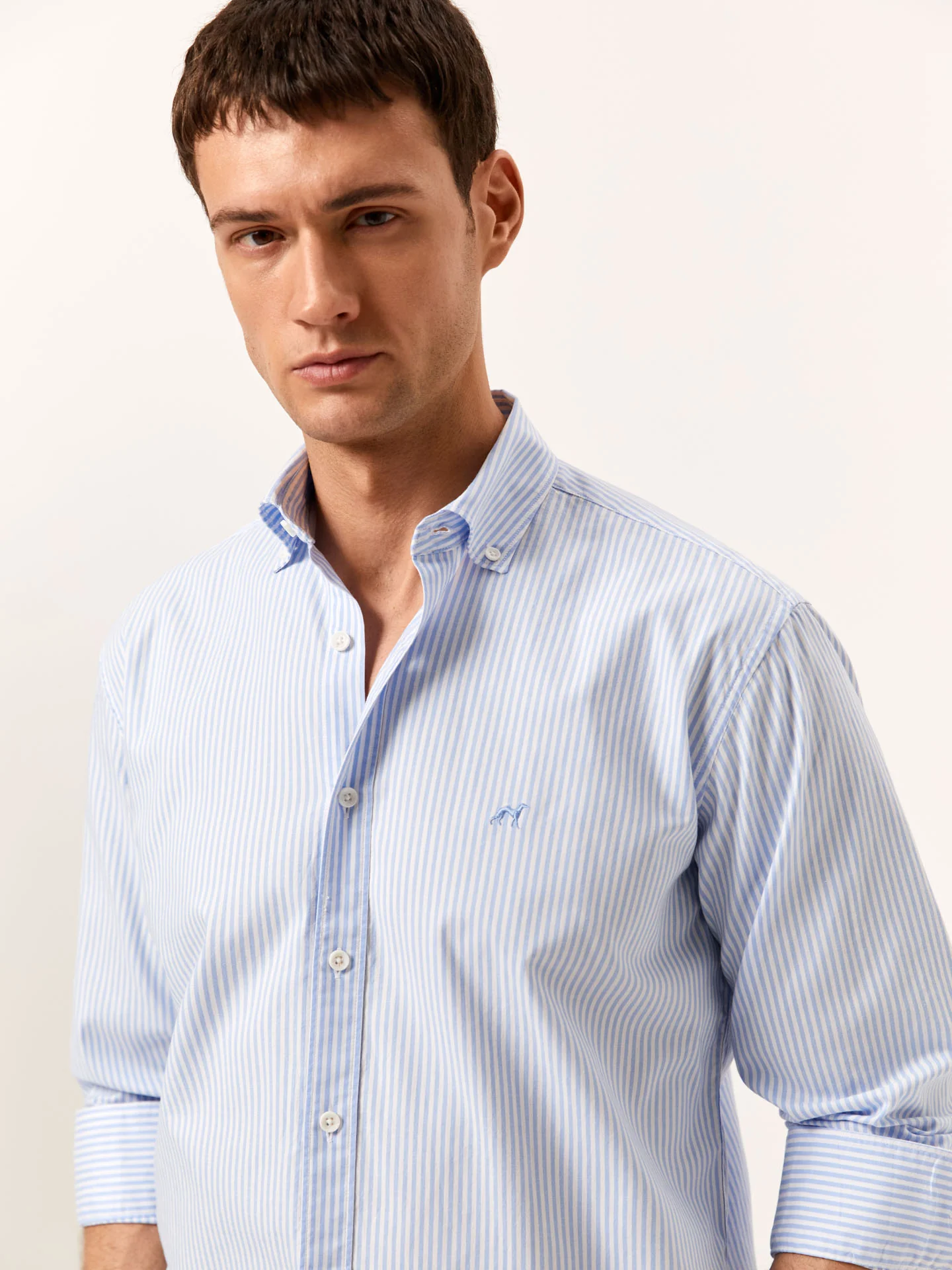 Regular Fit Camisa Oxford às Riscas em 100% Algodão BCI