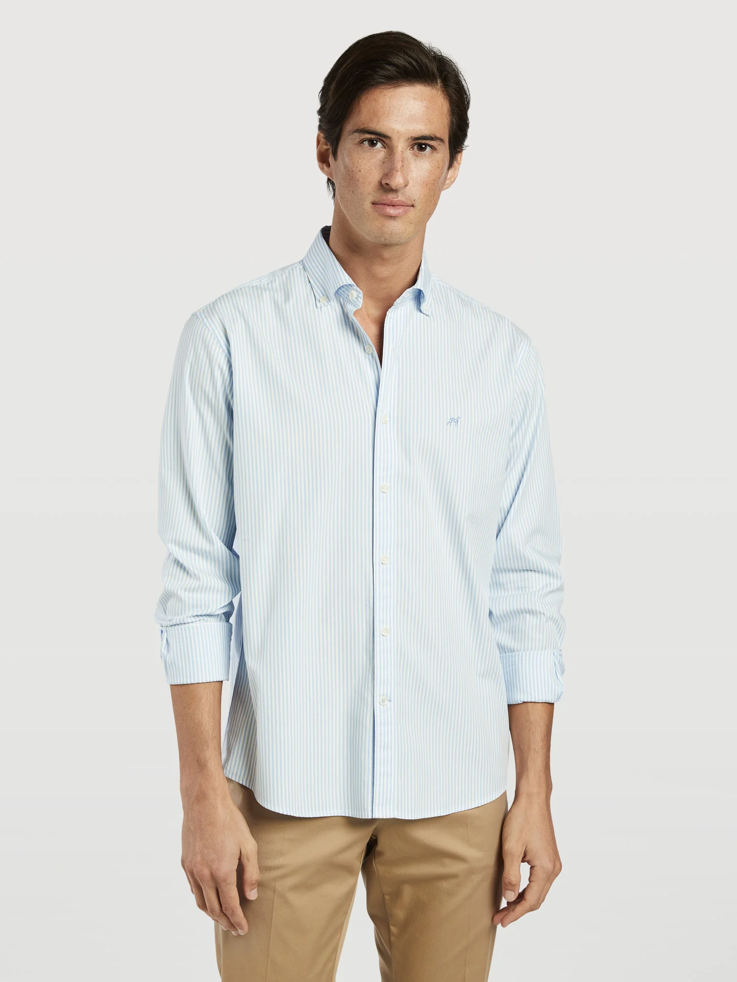 Regular Fit Camisa Oxford às Riscas em 100% Algodão BCI