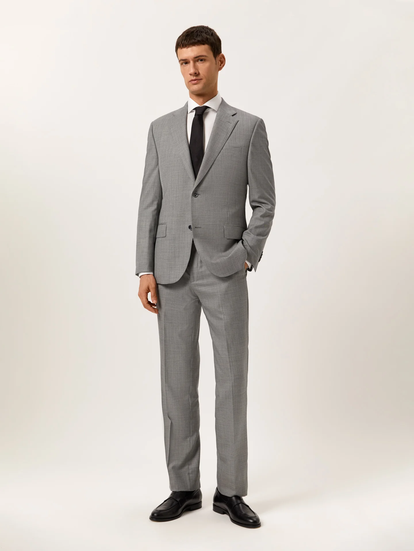 Regular Fit Fato Sharkskin em 100% Lã
