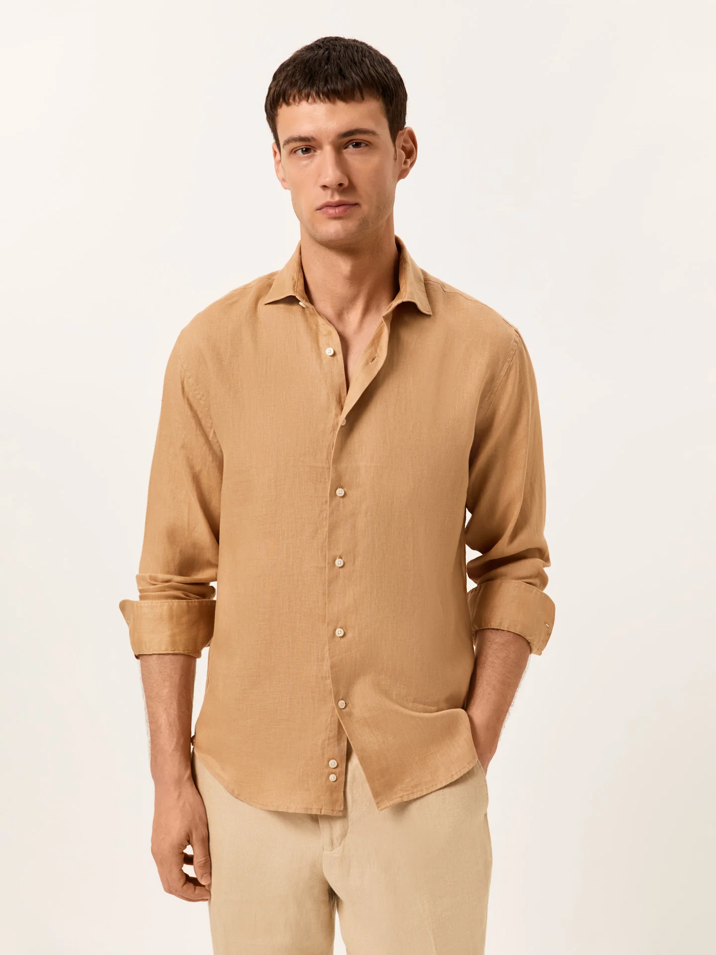 Slim Fit Camisa Aberta em 100% Linho - Image 2