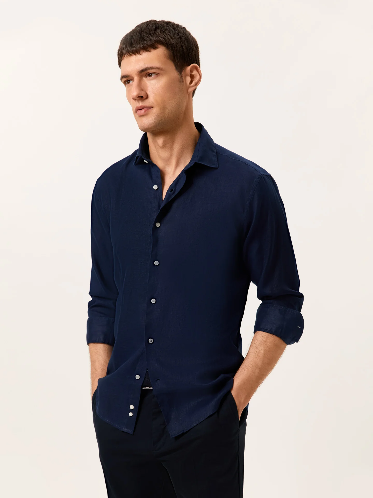 Slim Fit Camisa Aberta em 100% Linho - Image 2