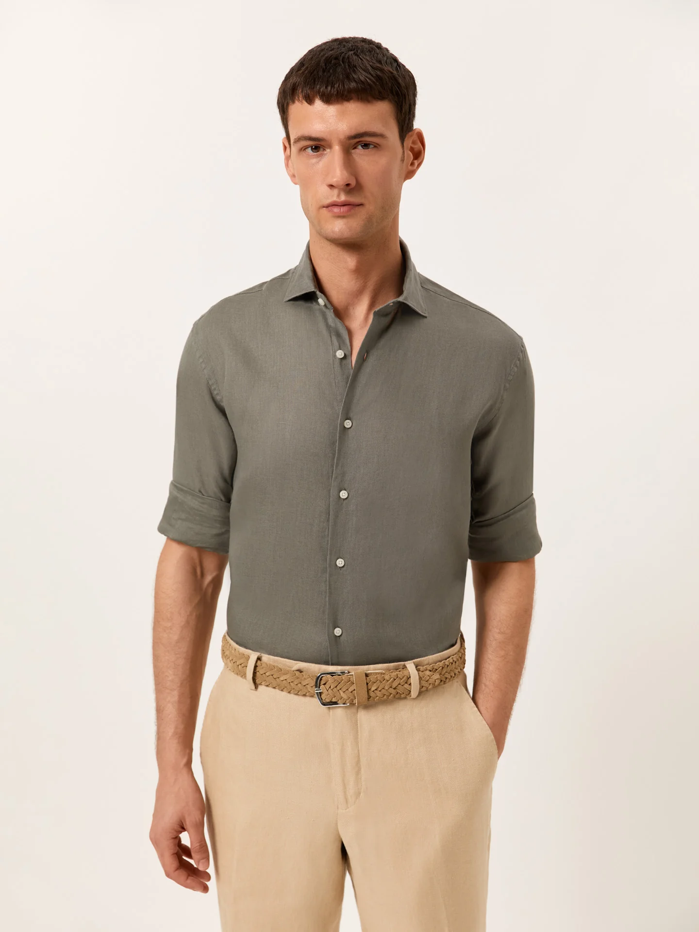 Slim Fit Camisa Aberta em 100% Linho - Image 2