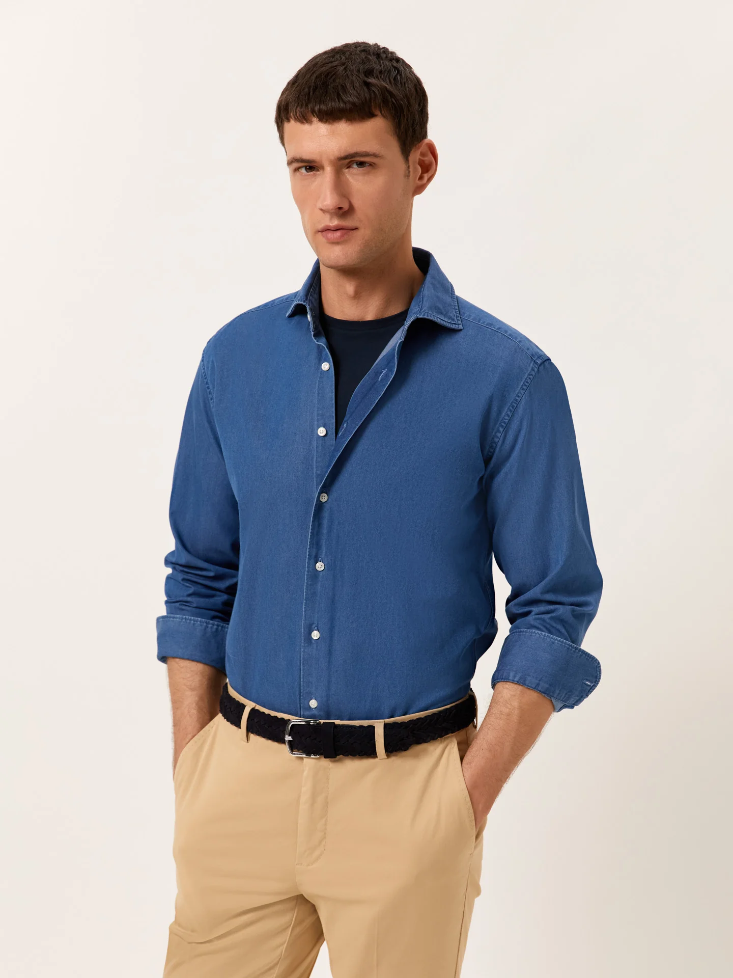 Slim Fit Camisa Casual em Denim em 100% Algodão