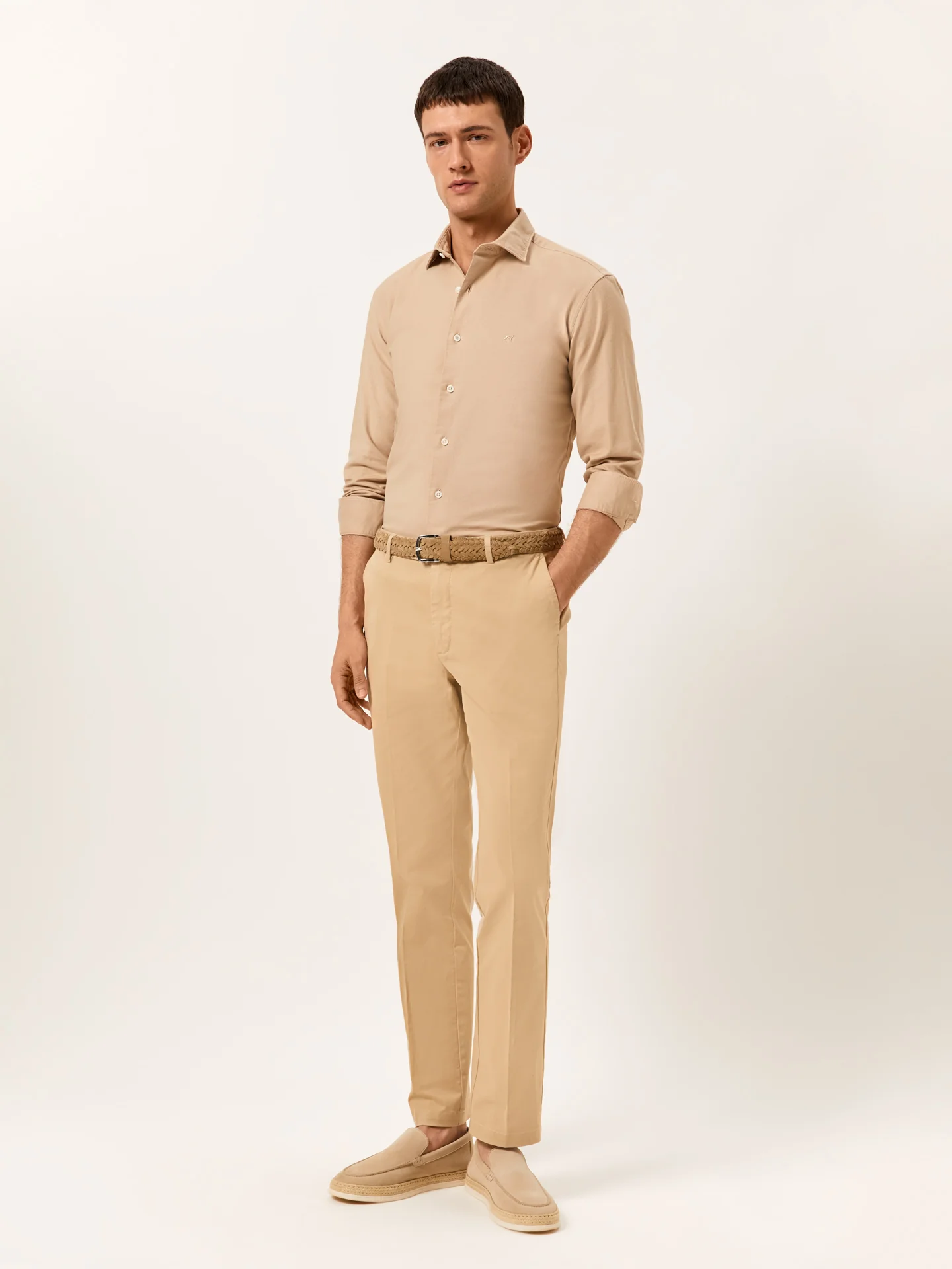 Slim Fit Camisa Oxford Aberta Garment Dye em Algodão Comfort
