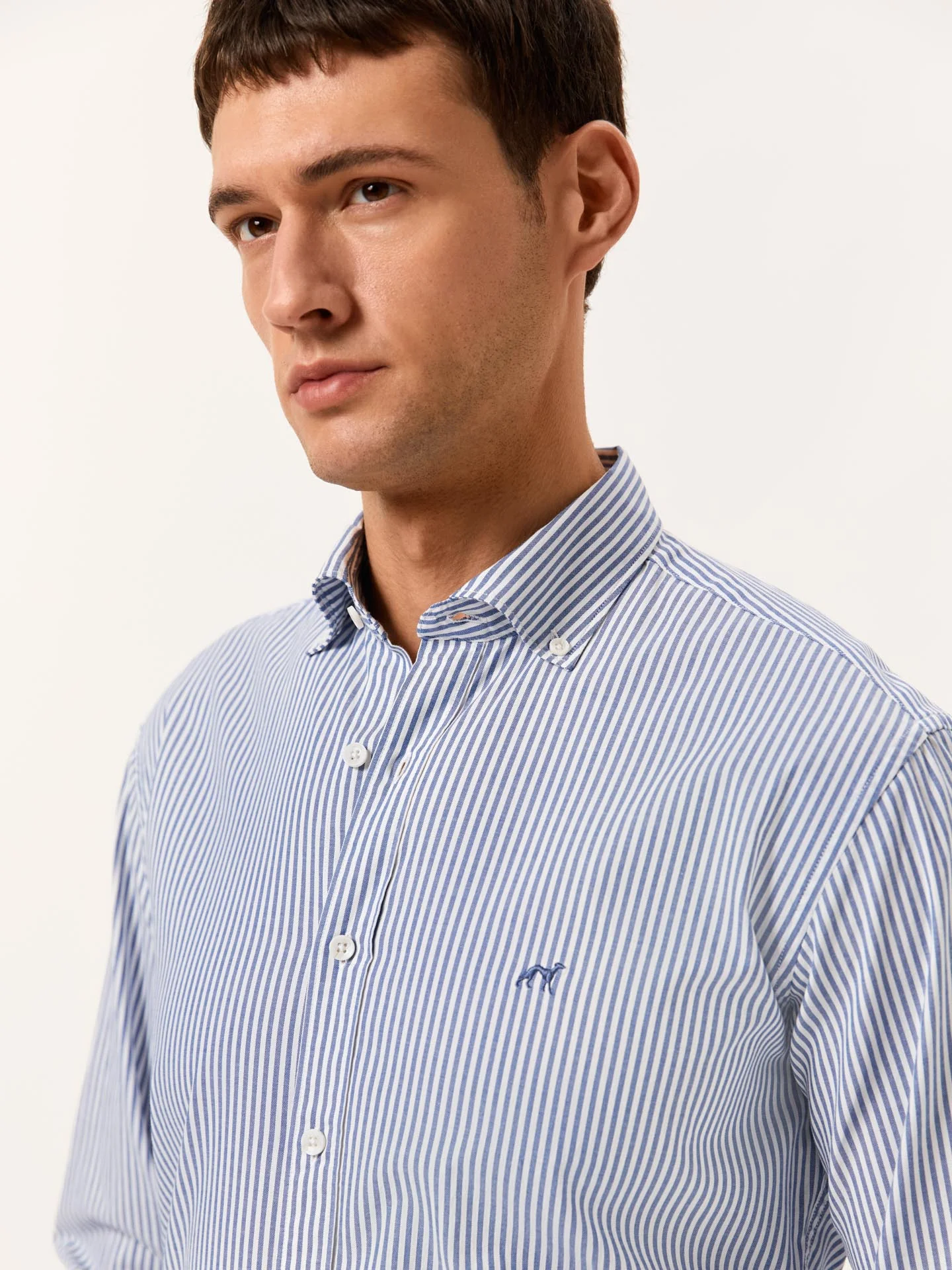 Slim Fit Camisa Oxford às Riscas em 100% Algodão BCI