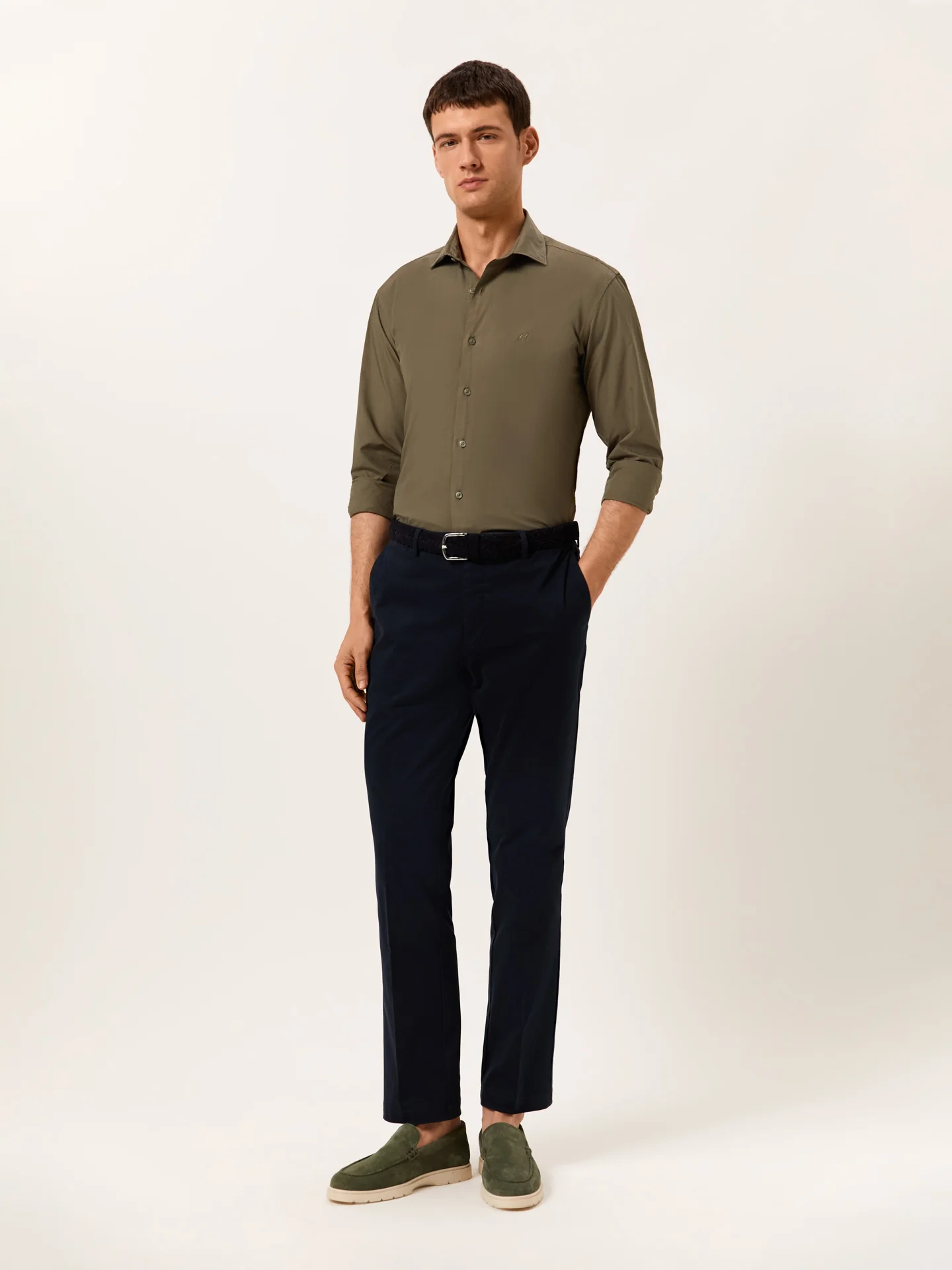Slim Fit Camisa Popeline Aberta Garment Dye em Algodão Comfort