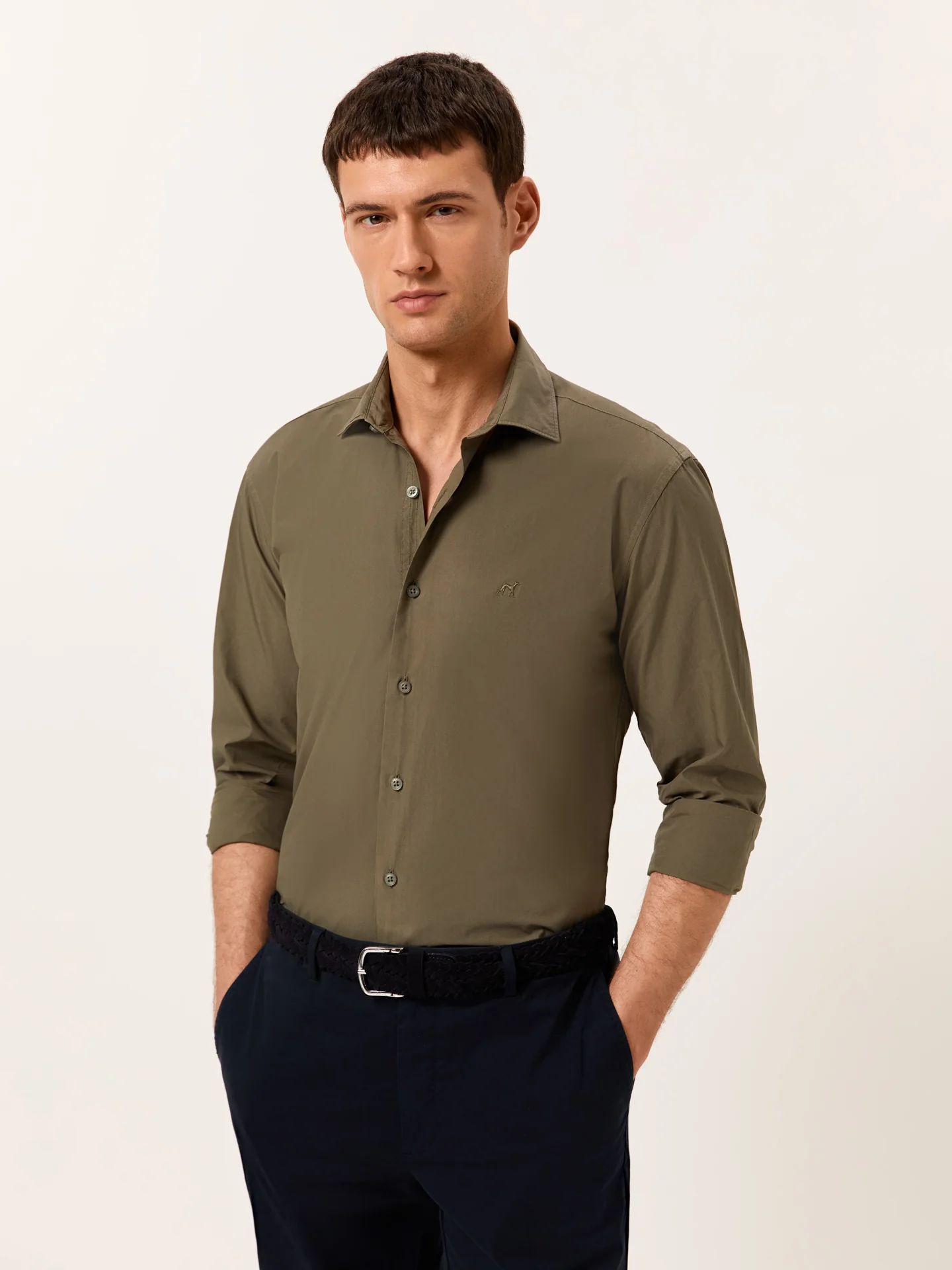 Slim Fit Camisa Popeline Aberta Garment Dye em Algodão Comfort - Image 2