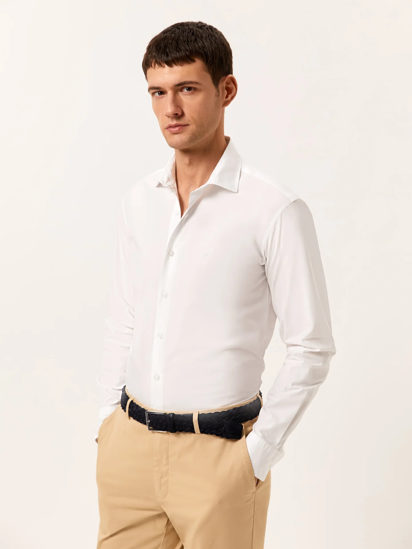 Slim Fit Camisa Popeline Aberta Garment Dye em Algodão Comfort - Image 3