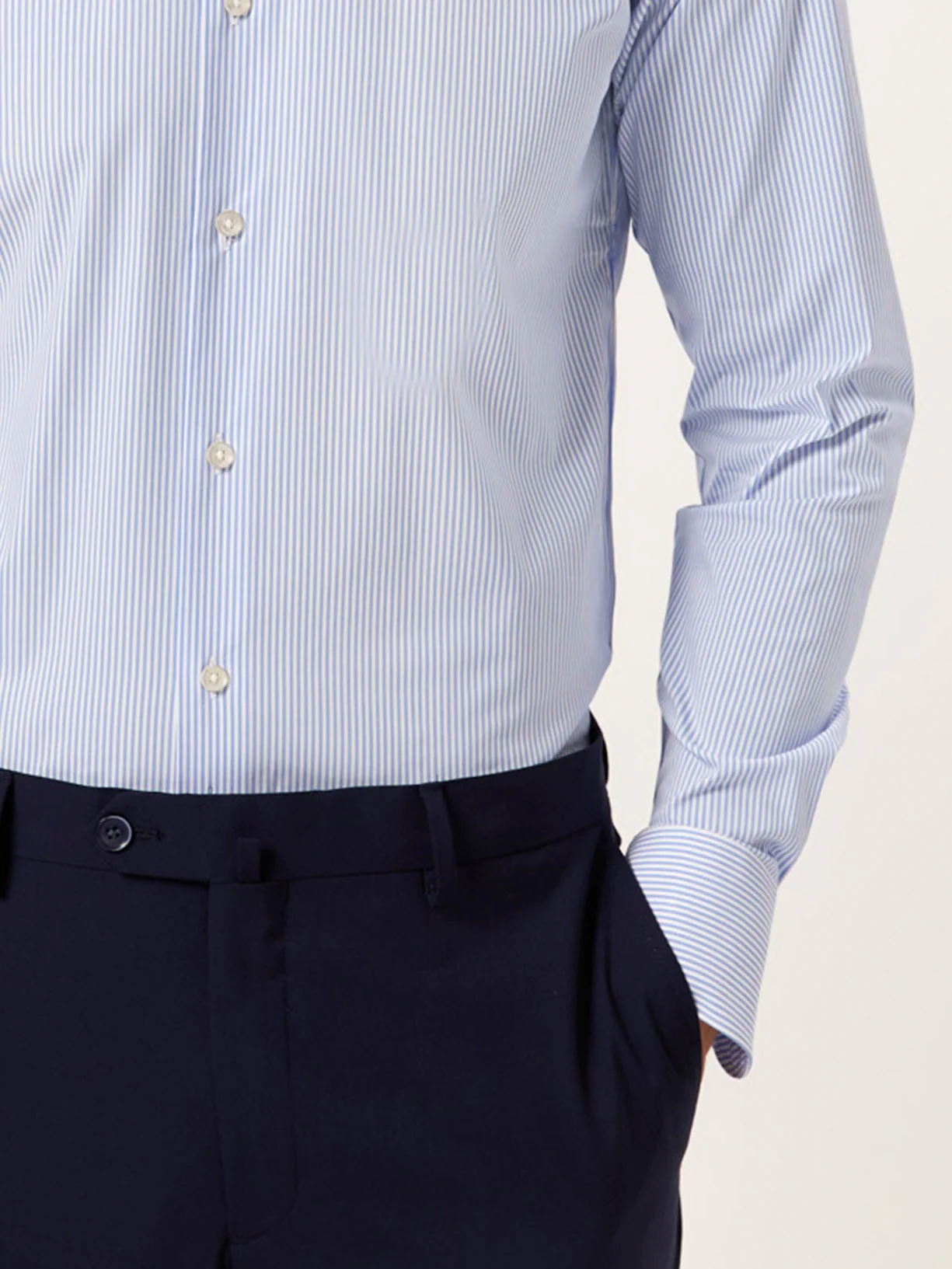 Slim Fit Camisa Popeline às Riscas Travel em Algodão Comfort - Image 4