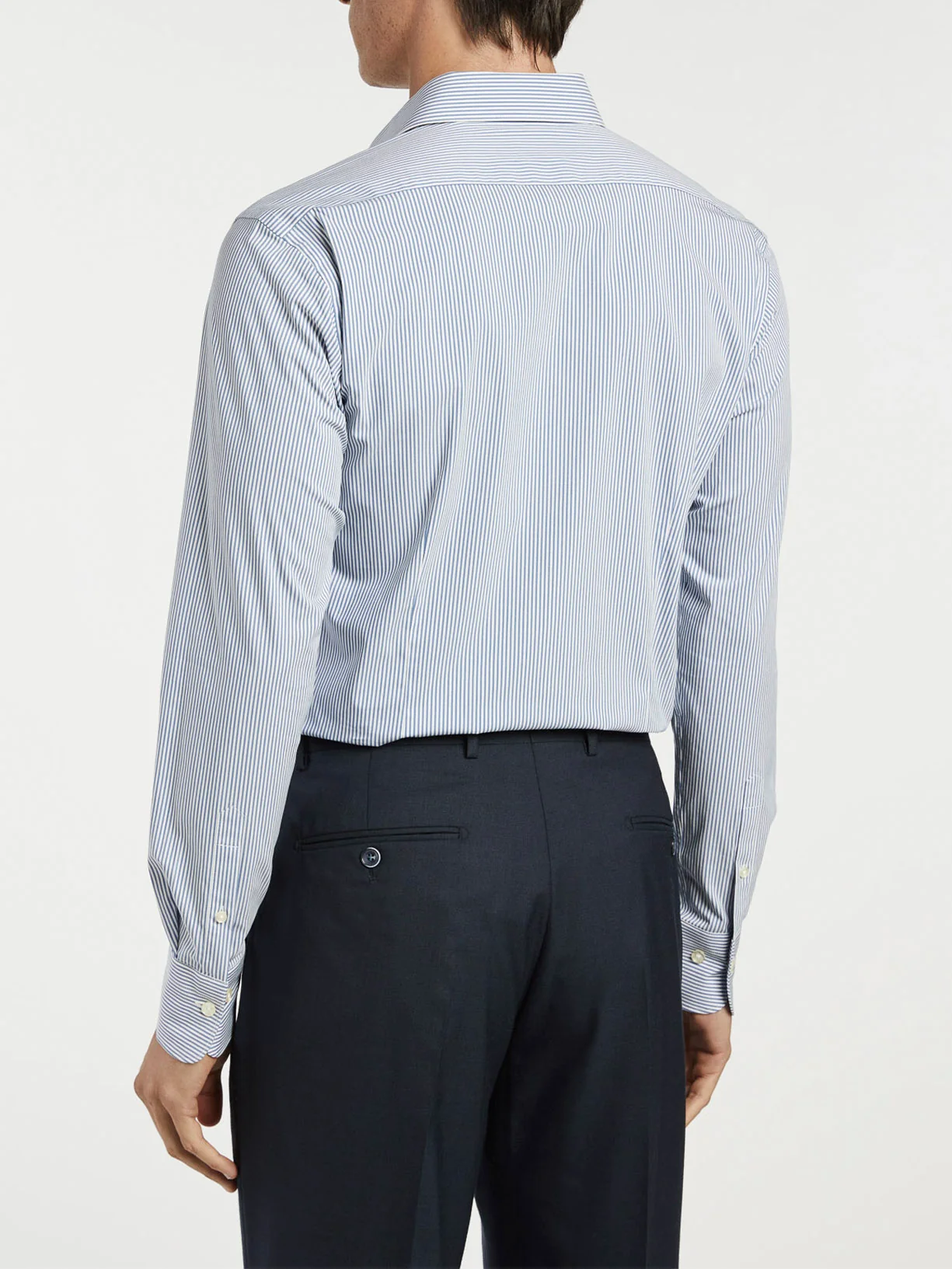 Slim Fit Camisa Popeline às Riscas Travel em Algodão Comfort - Image 4