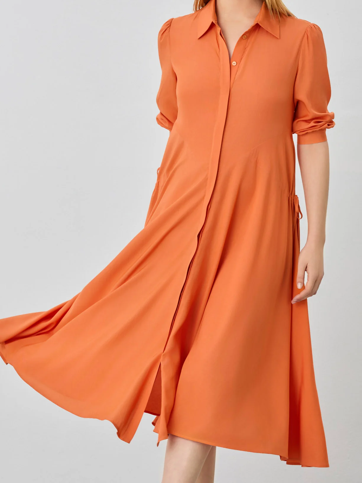Vestido Camiseiro Midi Em Mistura De Algodão