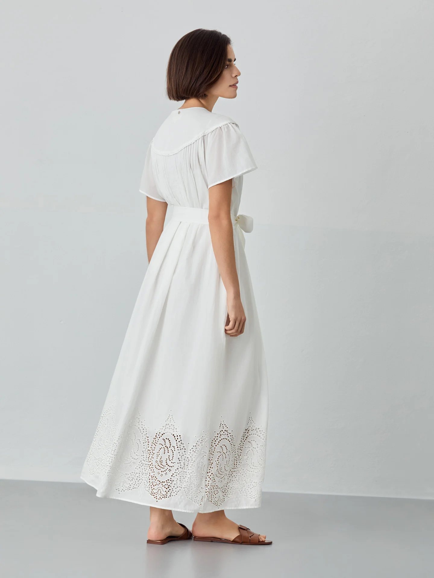 Vestido Comprido Em Tecido De Algodão Orgânico Com Bordado Inglês - Image 4