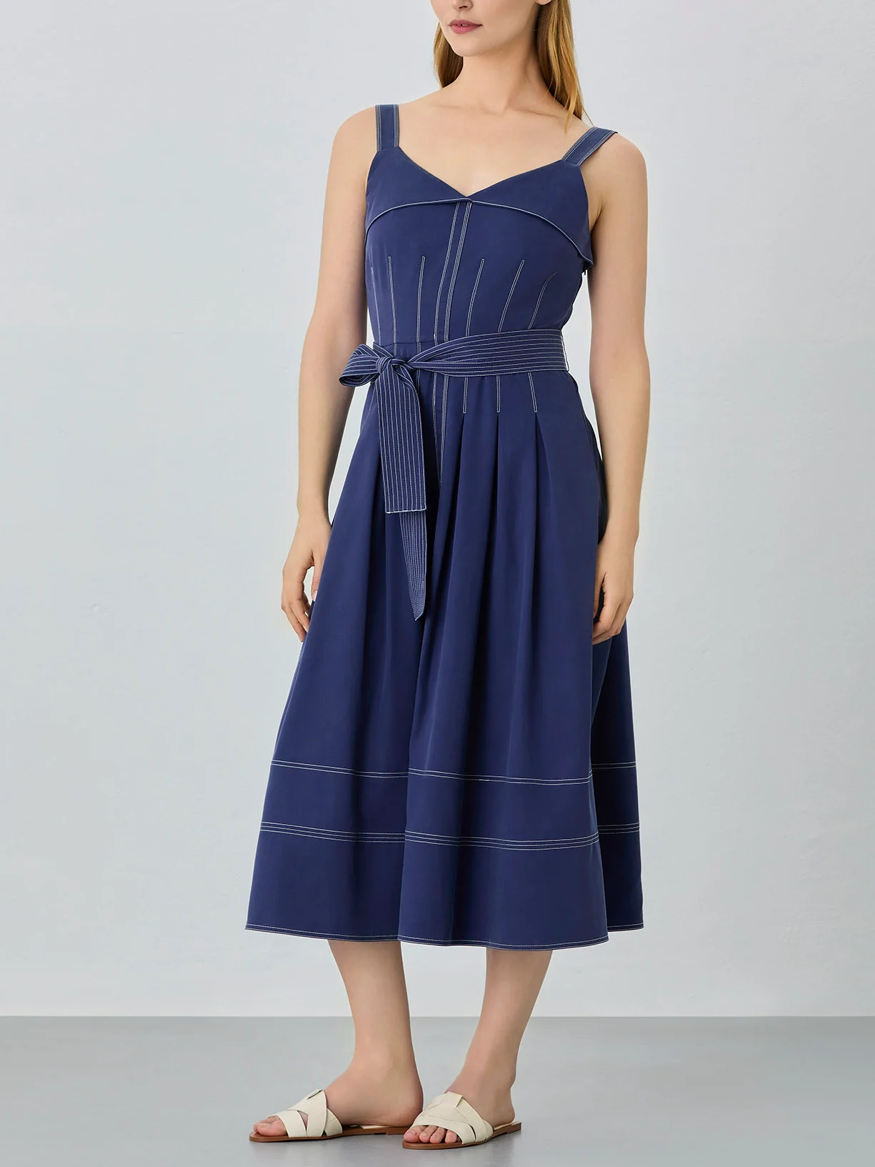 Vestido Midi Sem Mangas Em Mistura De Tencel - Image 2