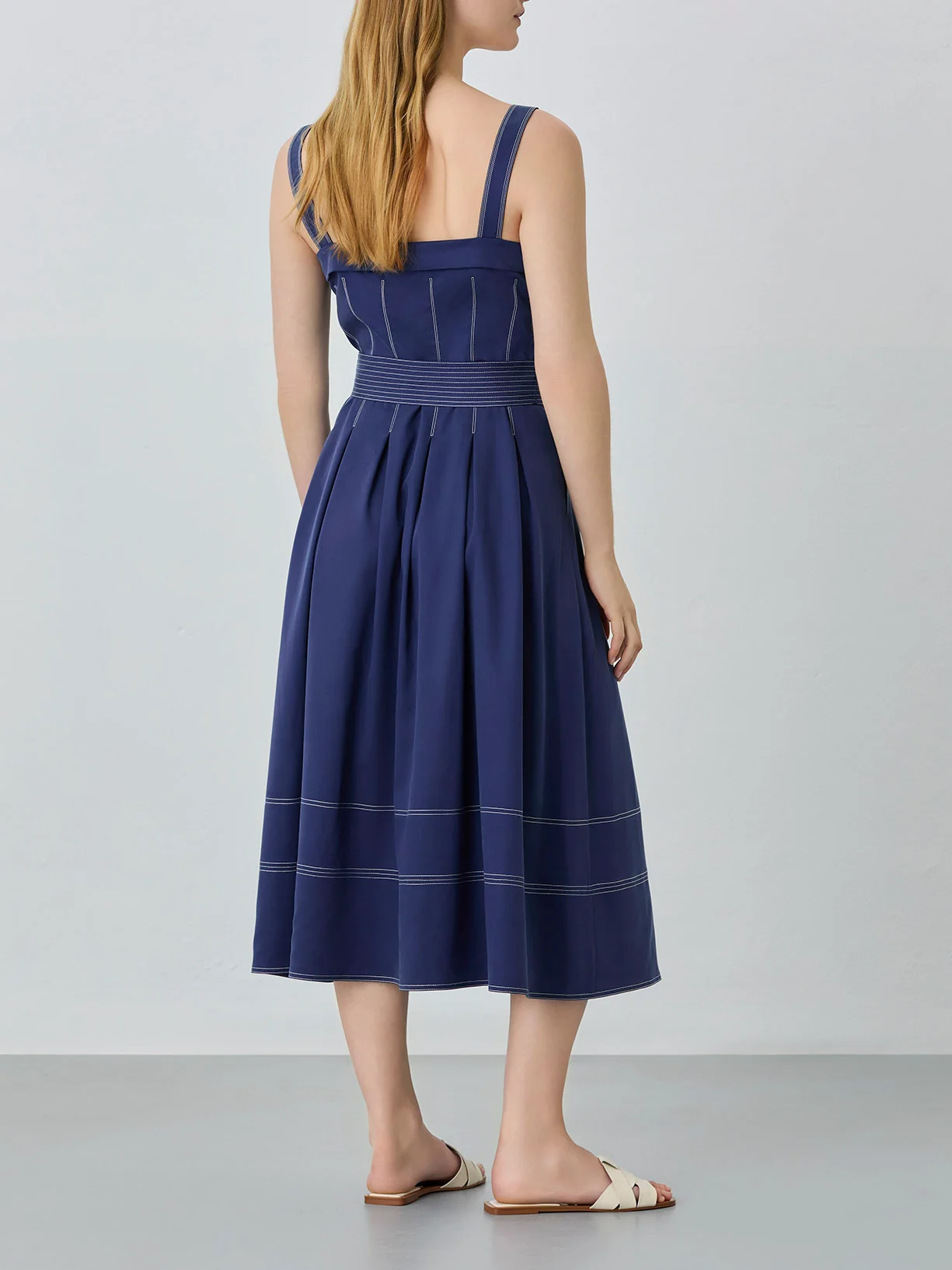 Vestido Midi Sem Mangas Em Mistura De Tencel - Image 4
