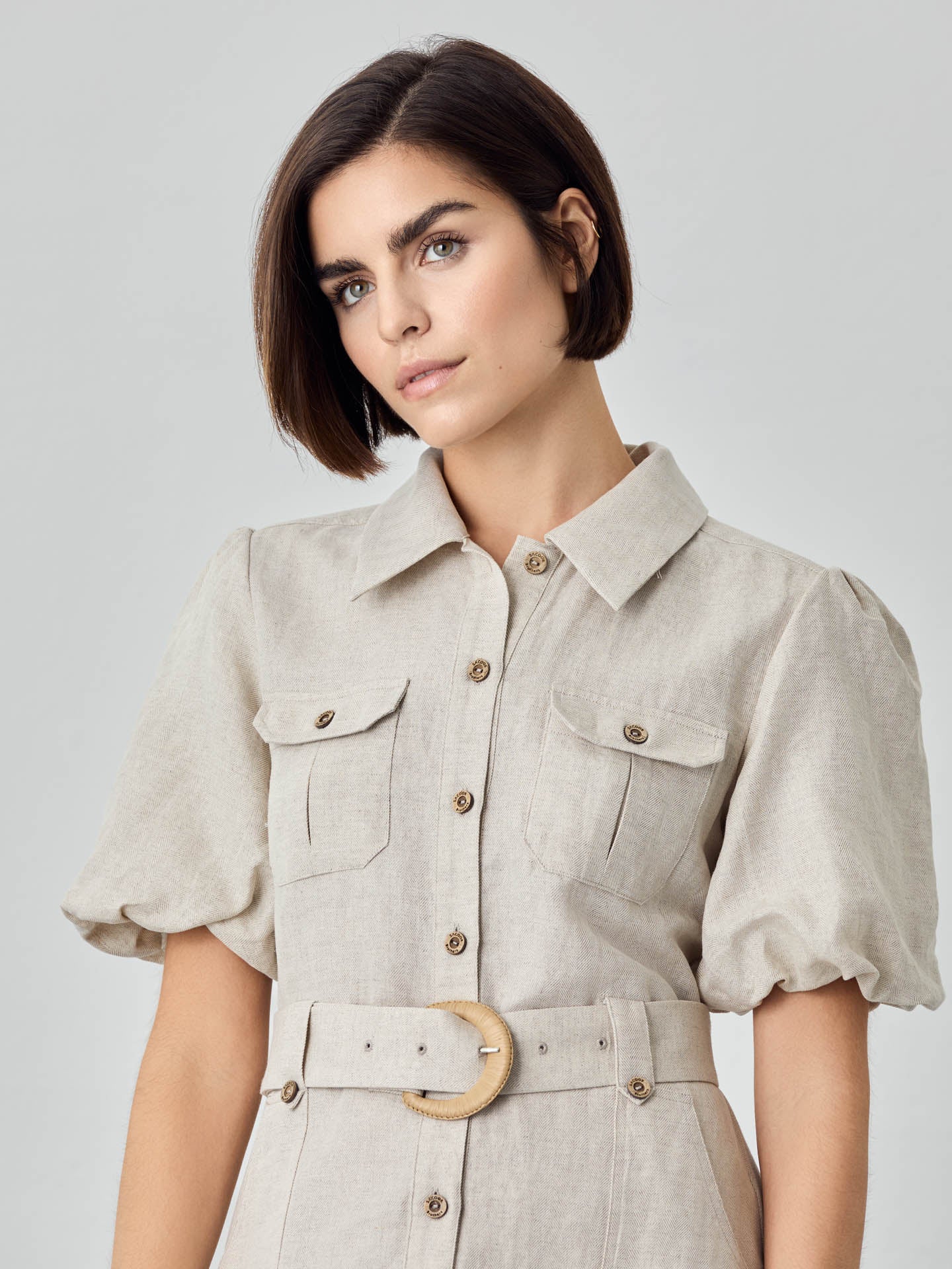Vestido Mini Safari Em Mistura De Algodão E Linho - Image 3