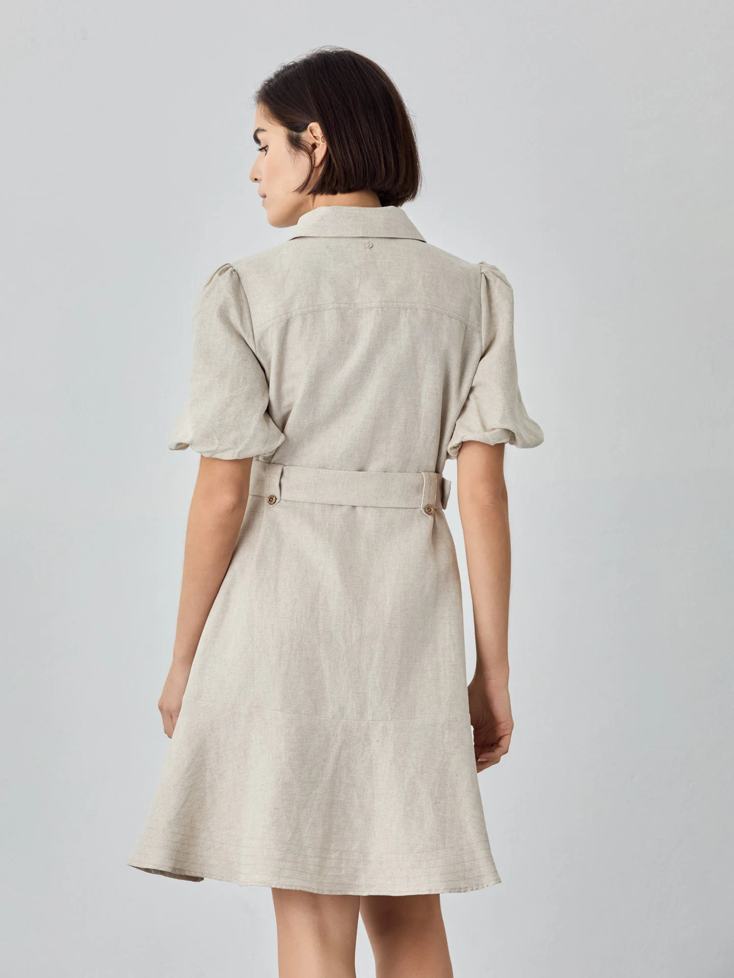 Vestido Mini Safari Em Mistura De Algodão E Linho - Image 4