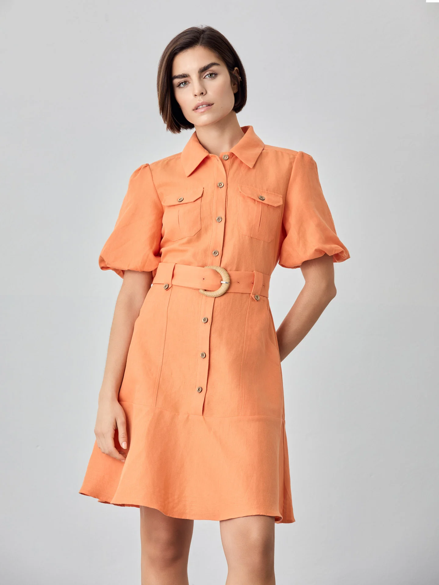 Vestido Mini Safari Em Mistura De Algodão E Linho - Image 5