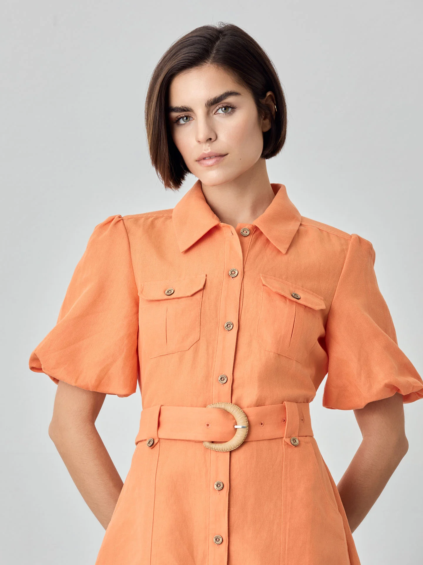 Vestido Mini Safari Em Mistura De Algodão E Linho - Image 7