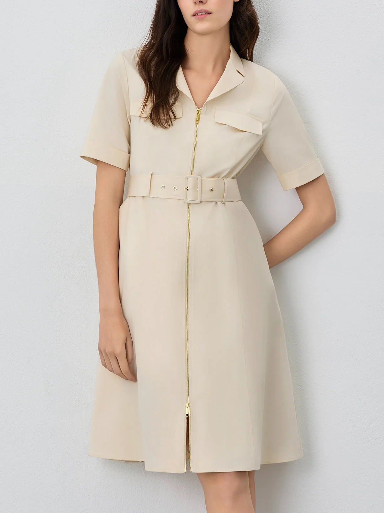 Vestido Safari Pelo Joelho Em Algodão Tencel